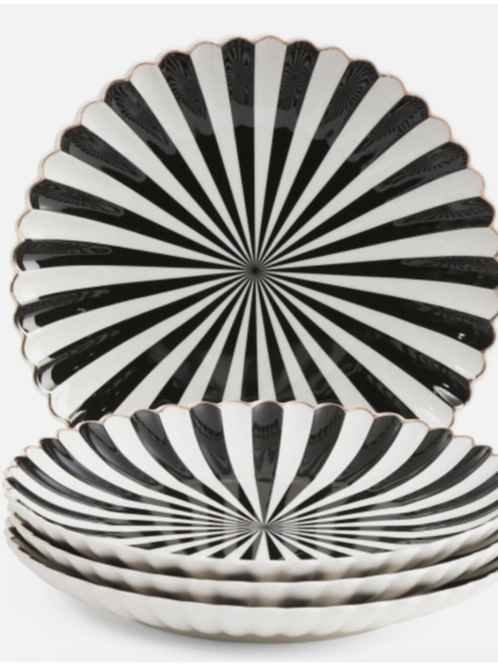 Grace's Teaware Fine Porcelain Scalloped Black White Halloween Dinner Plates 4
